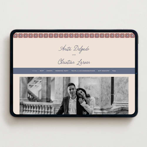 This is a terracotta wedding websites by Katharine Watson called block print tile printing on digital paper in standard