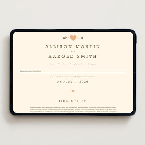 This is a pale salmon wedding websites by The Social Type called love struck printing on digital paper in standard