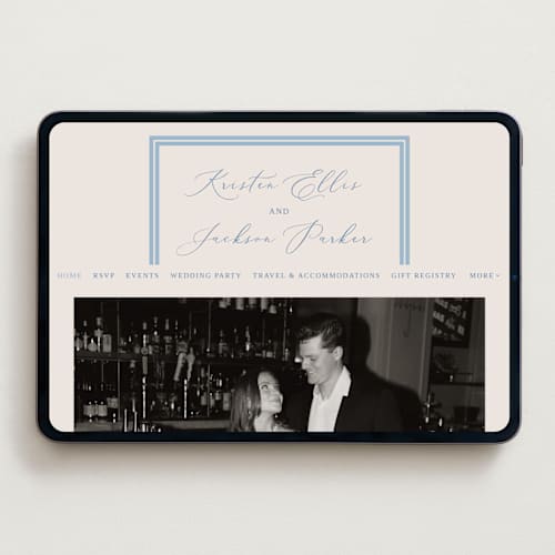 This is a periwinkle wedding websites by Hooray Creative called twin border printing on digital paper in standard