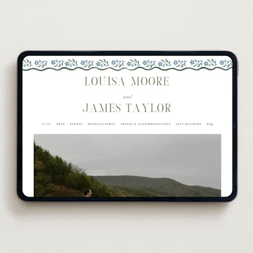 This is a periwinkle wedding websites by Alethea and Ruth called sweet vintage printing on digital paper in standard