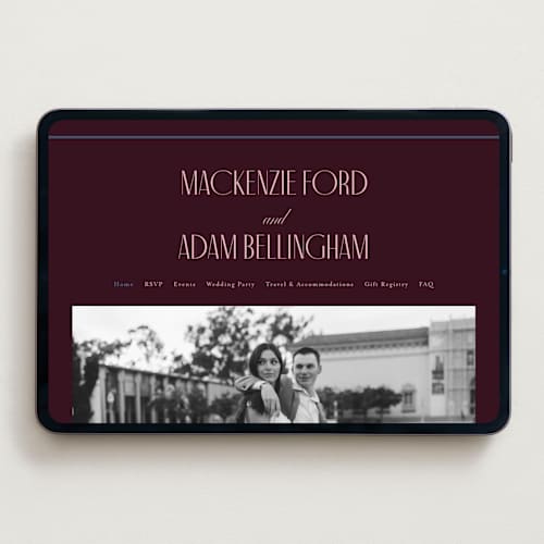This is a plum wedding websites by Owl and Toad called sophisticate printing on digital paper in standard