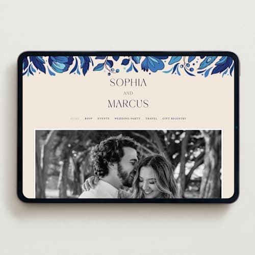 This is a cerulean wedding websites by GeekInk Design called gilded printing on digital paper in standard