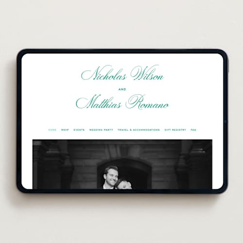 This is a emerald wedding websites by Blustery August called keepsake printing on digital paper in standard