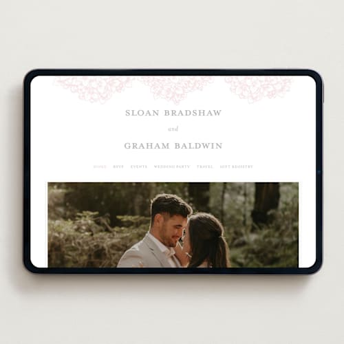 This is a blush wedding websites by Paula Pecevich called hydrangea blooms printing on digital paper in standard