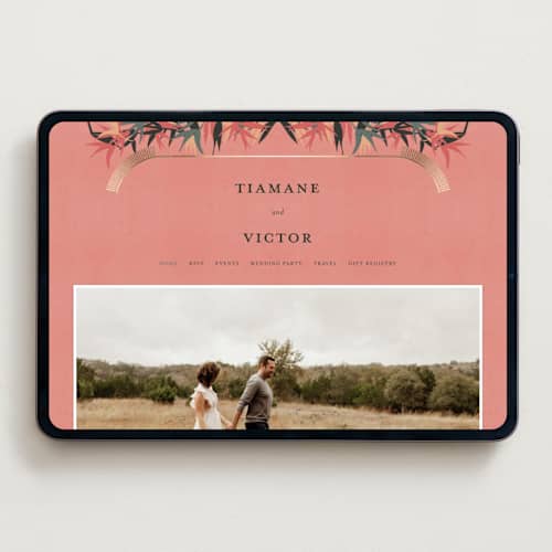 This is a coral wedding websites by Julie Hebert called birds of paradise printing on digital paper in standard
