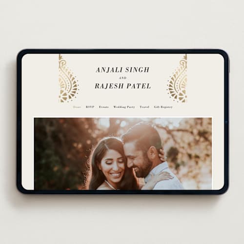 This is a champagne wedding websites by Oma N. Ramkhelawan called henna stamp printing on digital paper in standard