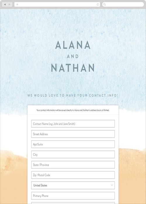 This is a sea digital wedding address collection cards by Laura Condouris called painted sea printing on digital paper in standard