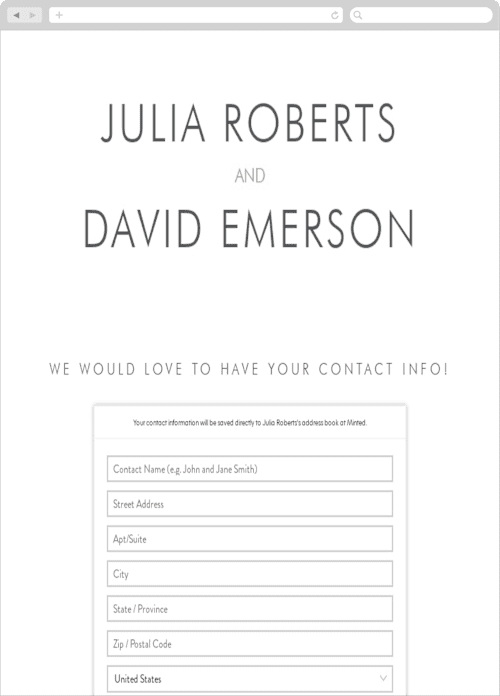 This is a orange digital wedding address collection cards by Nam Bourassa called minimalist display printing on digital paper in standard