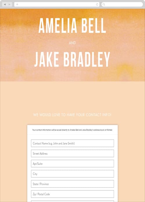 This is a mandarin digital wedding address collection cards by Dean Street called ombre/sunset printing on digital paper in standard