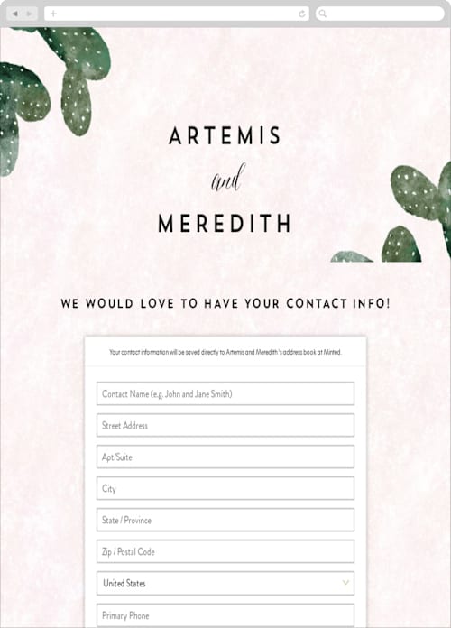 This is a rose crystal digital wedding address collection cards by Cass Loh called cacti printing on digital paper in standard