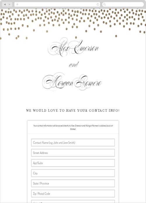 This is a gold digital wedding address collection cards by Design Lotus called promise printing on digital paper in standard