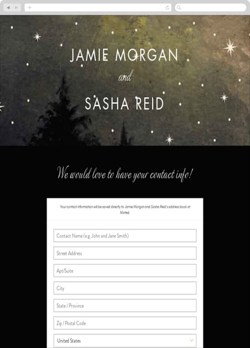 This is a shadow digital wedding address collection cards by Elly called starry, starry night printing on digital paper in standard