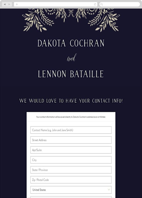 This is a midnight digital wedding address collection cards by Chris Griffith called wedding enchantment printing on digital paper in standard
