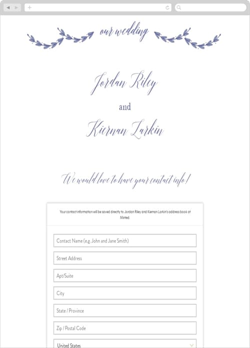 This is a cobalt digital wedding address collection cards by Susan Brown called united printing on digital paper in standard