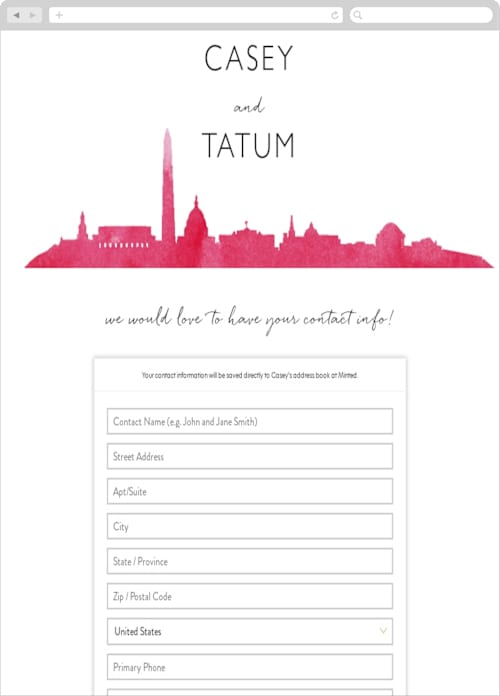 This is a magenta digital wedding address collection cards by Laura Condouris called skyline - washington dc printing on digital paper in standard