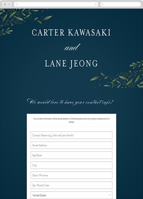 This is a midnight digital wedding address collection cards by Jennifer Postorino called dreamkeeper printing on digital paper in standard