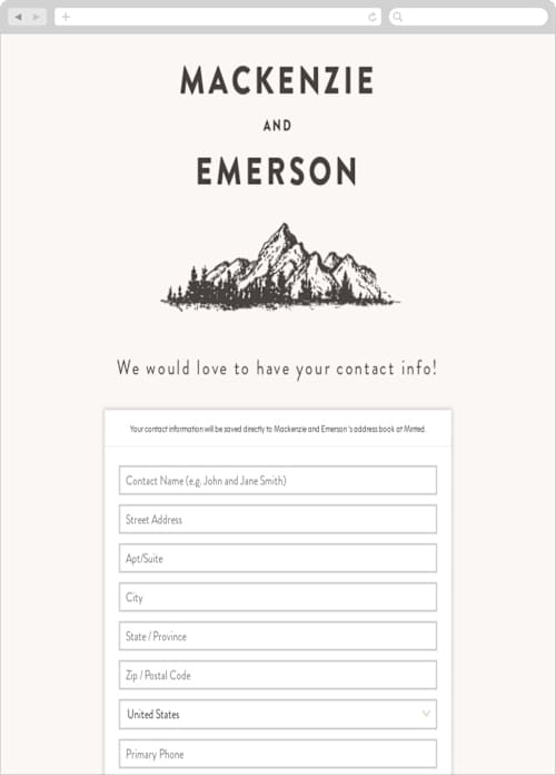 This is a ivory digital wedding address collection cards by Anastasia Makarova called mountains printing on digital paper in standard