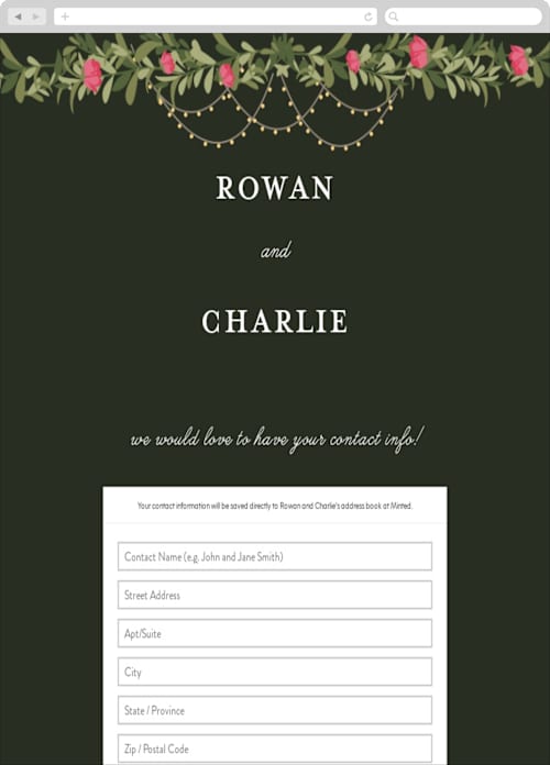 This is a amaranth digital wedding address collection cards by Susan Moyal called enchanted forest printing on digital paper in standard