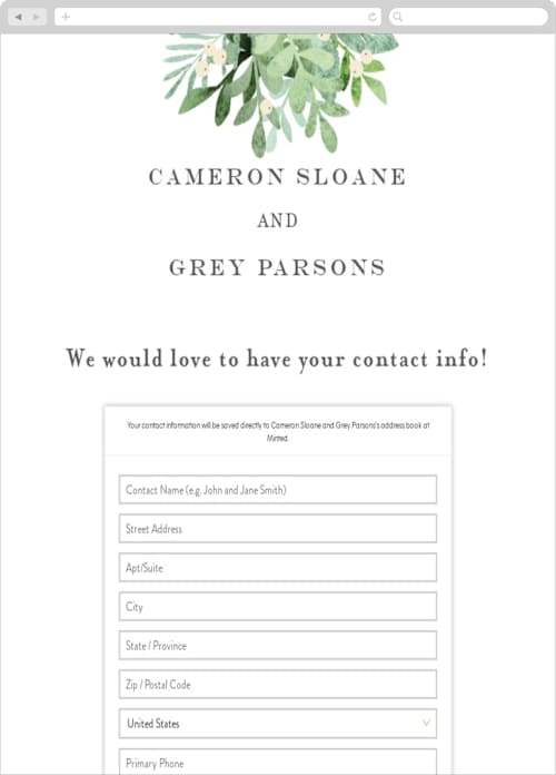 This is a mint leaf digital wedding address collection cards by Jennifer Wick called leafy ampersand printing on digital paper in standard