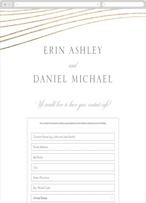 This is a gold cloud digital wedding address collection cards by Erin Deegan called lined printing on digital paper in standard