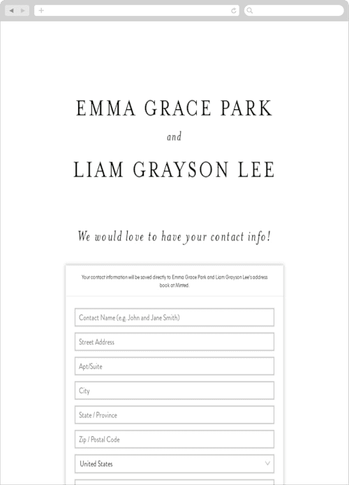 This is a classic white digital wedding address collection cards by Design Lotus called a thousand years printing on digital paper in standard