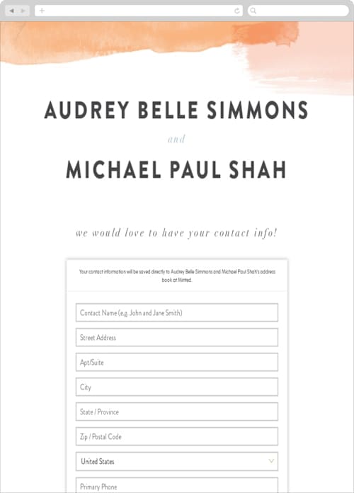 This is a blush digital wedding address collection cards by Ariel Rutland called watercolor wisp printing on digital paper in standard