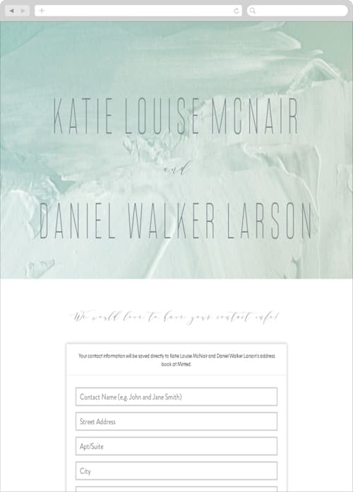 This is a seafoam digital wedding address collection cards by Hooray Creative called painted sea printing on digital paper in standard