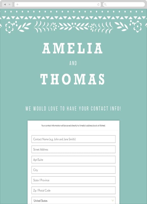 This is a lagoon digital wedding address collection cards by root beer float called fiesta folk art printing on digital paper in standard