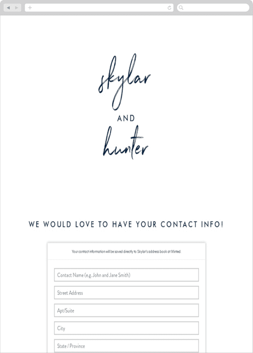This is a navy digital wedding address collection cards by Phrosné Barwood called funky names printing on digital paper in standard