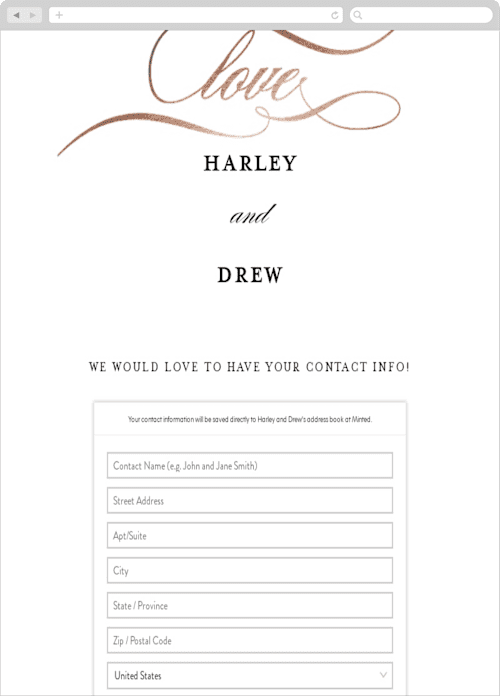 This is a rose gold digital wedding address collection cards by Stacey Meacham called so in love printing on digital paper in standard