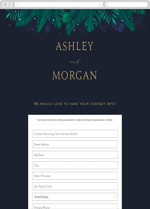 This is a midnight ocean digital wedding address collection cards by GeekInk Design called paradise printing on digital paper in standard