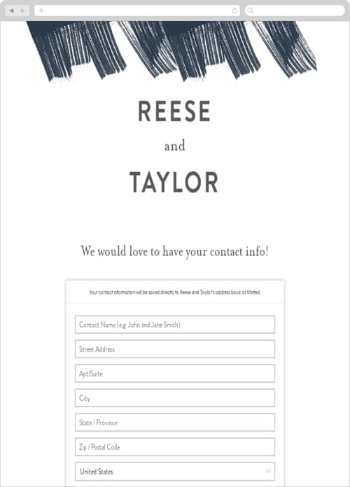This is a steel blue digital wedding address collection cards by Lisa Guerrero called modern brush printing on digital paper in standard