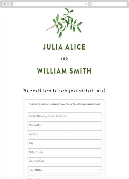 This is a sage digital wedding address collection cards by Ariel Rutland called leaf arc printing on digital paper in standard