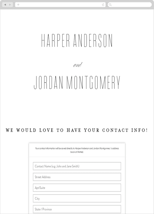 This is a classic digital wedding address collection cards by Roxy Cervantes called scripted ampersand printing on digital paper in standard