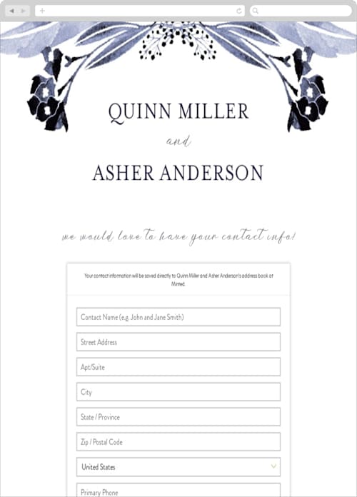 This is a dusk digital wedding address collection cards by Olivia Raufman called feathers & florals printing on digital paper in standard