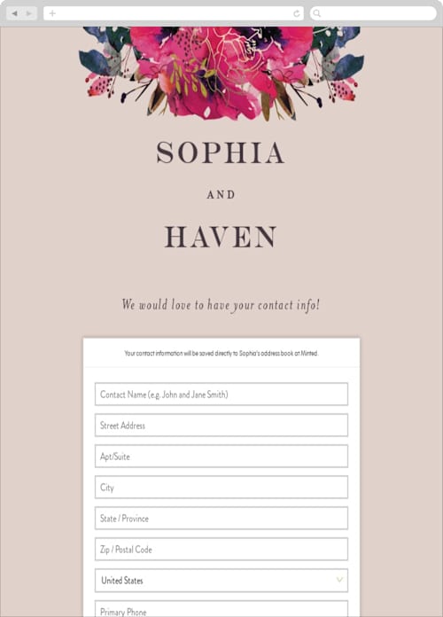 This is a tan digital wedding address collection cards by Lori Wemple called blooming beauty printing on digital paper in standard