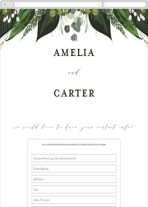 This is a ivory digital wedding address collection cards by Susan Moyal called natures greens printing on digital paper in standard