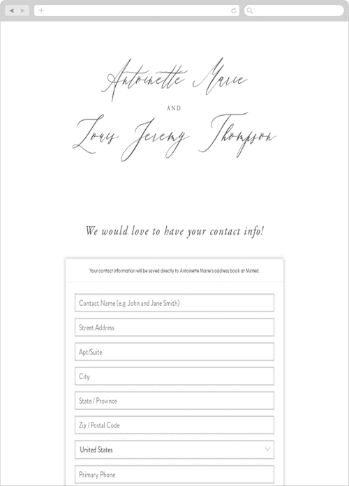 This is a ivory digital wedding address collection cards by lulu and isabelle called antoinette printing on digital paper in standard