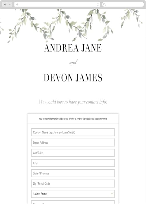 This is a linen digital wedding address collection cards by Katrina Crouch called watercolor wreath printing on digital paper in standard