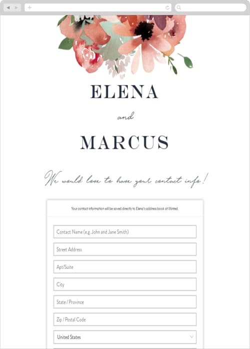This is a rouge digital wedding address collection cards by Leah Bisch called cascading florals printing on digital paper in standard
