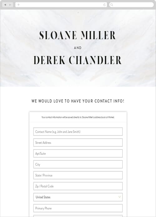 This is a tide digital wedding address collection cards by Kate Ahn called wishful printing on digital paper in standard