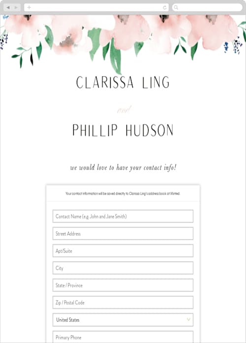 This is a coral wash digital wedding address collection cards by Leah Bisch called soft florals printing on digital paper in standard