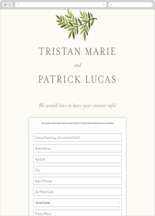 This is a leaf digital wedding address collection cards by Katharine Watson called watercolor laurels printing on digital paper in standard