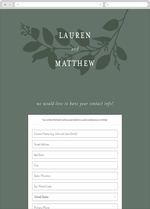 This is a eucalyptus digital wedding address collection cards by Amy Kross called falling branch printing on digital paper in standard