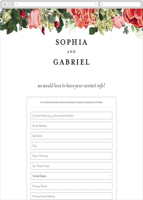 This is a coral digital wedding address collection cards by Susan Moyal called peonies forever printing on digital paper in standard