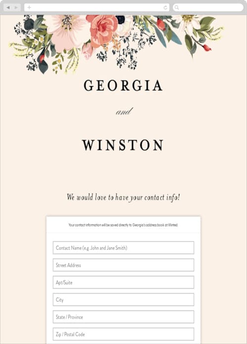 This is a papaya digital wedding address collection cards by Susan Moyal called spring botanicals printing on digital paper in standard