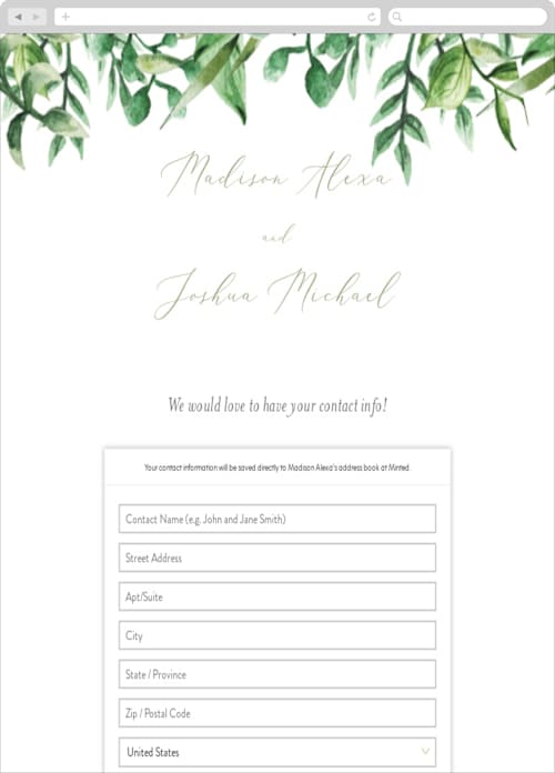 This is a sprig digital wedding address collection cards by Amanda Day called bright & green printing on digital paper in standard