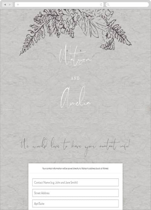 This is a fog digital wedding address collection cards by Baumbirdy called floral frame sketch printing on digital paper in standard