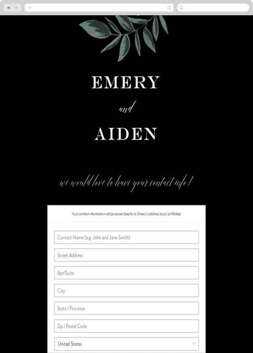 This is a obsidian digital wedding address collection cards by Alethea and Ruth called forest crest printing on digital paper in standard