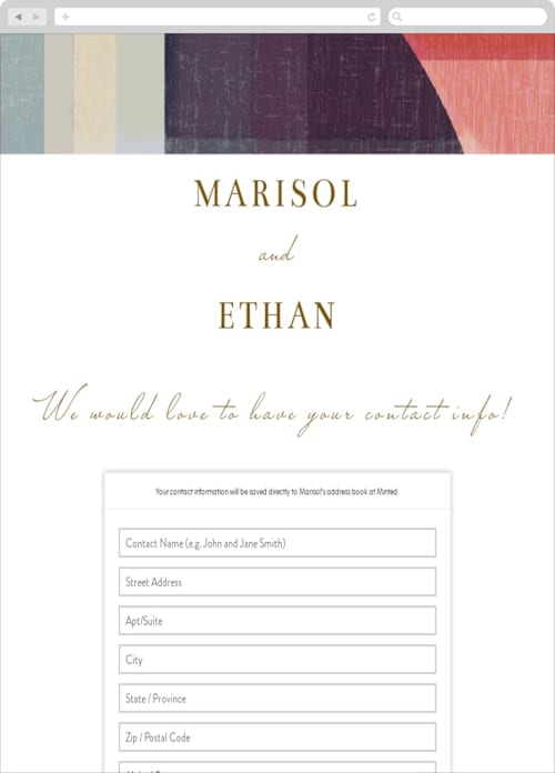This is a sunset digital wedding address collection cards by Griffinbell Paper Co. called edgewater printing on digital paper in standard